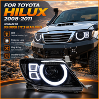 Pour Toyota Hilux 2008 2009 2010 2011 Phare de style Defender à projecteur Bi-LED double lentille avec anneau lumineux fumé et halo, mise à niveau du phare avant