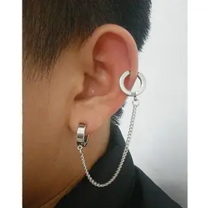 wholesale punk allergy stainless steel hoop earrings circle men clip on earrings ear cuff earing