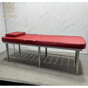 Cama de belleza roja de lujo con reposacabezas ajustable y marco de acero inoxidable resistente-Equipo profesional de spa y salón - Product Image 2