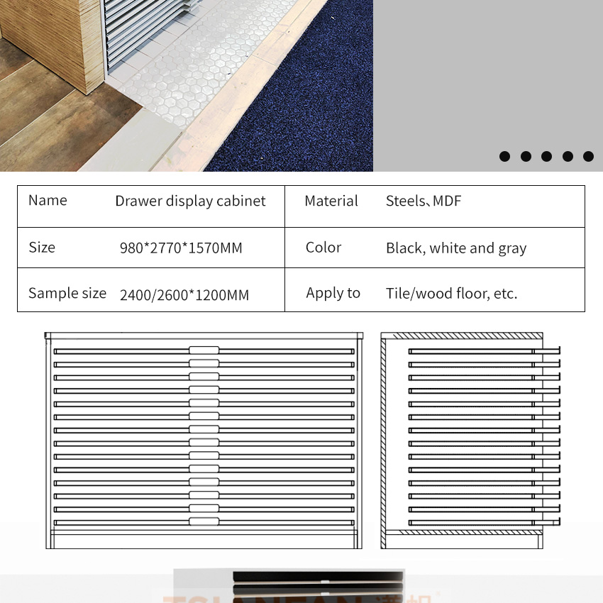 Tsianfan Granite Showcase Large Panel Drawers Display Wood Floor Quartz Sample Ceramic Tile Drawer Unit Stone Display Cabinet