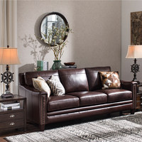 Canapé en cuir véritable de style américain pour petit appartement, ensemble complet pour salon, style artistique vintage, rangée droite deux-trois places