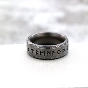 yunnique Retro Stainless Steel Men's <b>Ring</b> With Runes Geometric Design Gift Jewelry - Product Image 1