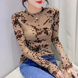 Áo kiểu xuân thời trang dễ phối cổ tròn thanh lịch retro tay dài lưới phối ren tôn dáng - Product Image 3