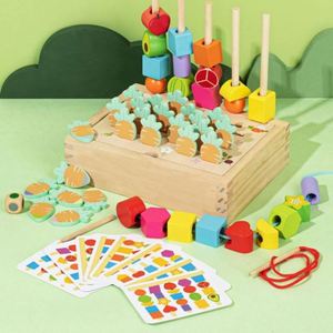 Jeu de mémoire Carotte 3-en-1 multifonctionnel Montessori en bois pour le tri des couleurs et l'empilage - Product Image 1