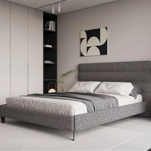 Lit rembourré King-Size moderne avec design unique, meubles de chambre à coucher en bois en tissu doux, option Queen Size pour appartement - Product Image 1