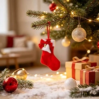 Calcetín Navideño Decorativo para Colgar, Adorno Festivo con Diseño de Bastón de Caramelo, Suministros para Fiestas, Decoración para el Hogar, Adorno para Chimenea, Regalo de Invierno
