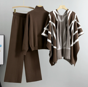 Cardigan traspirante lavorato a maglia <span class=keywords><strong>pantaloni</strong></span> larghi Set di maglieria da donna completo tre pezzi da donna - Product Image 5