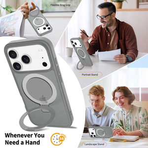 Hybride schokbestendige telefoonhoes met ringstandaard en magnetische matte afwerking voor iPhone 17 Pro Max, iPhone 16, 15, 14, 13, 12 Pro Max. - Product Image 2