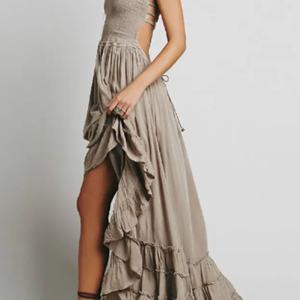 Robe longue fendue personnalisée avec logo, nouveau design, pour les vacances à la plage, style bohème, écologique et lavable, en tissu tissé - Product Image 2