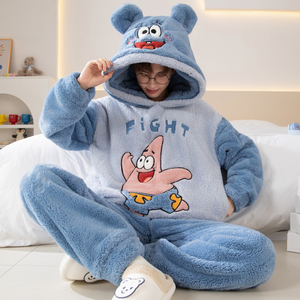 Ensembles de vêtements de nuit d'hiver pour hommes, pyjamas en peluche à capuche, pyjamas en velours épais pour adolescents, pyjamas de dessin animé - Product Image 6