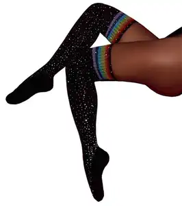 Hot Sexy Women Girls Knitted High Stockings Luxury Diamond Decoration Strips Colorful Students Ladies Funny Sexy Long Tube Socks