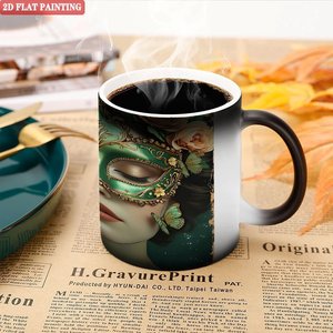 Tasse magique sensible à la chaleur en céramique noire givrée 11oz, design moderne et épuré, pour bureau ou chambre - Product Image 5