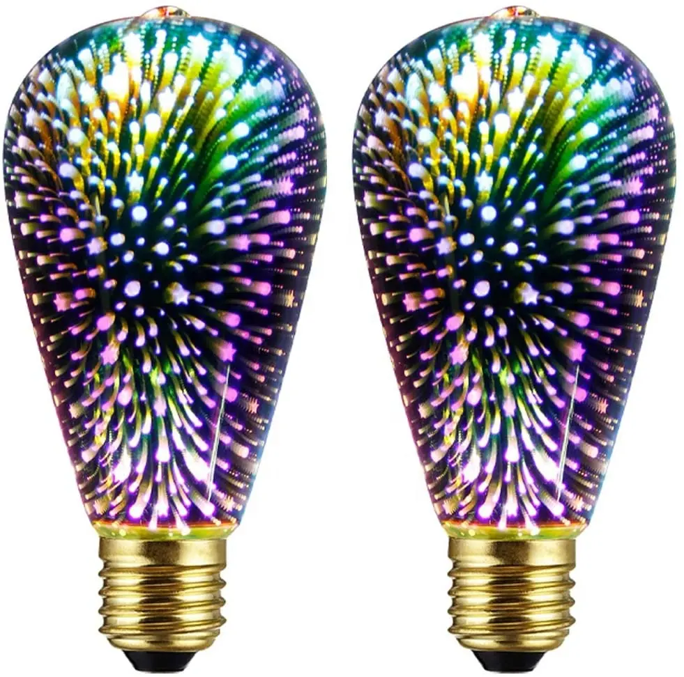 Lampu Kembang Api Efek Cahaya 3D ST19 Bola Lampu LED 3W 12V 24V Peri Multiwarna Disko Pesta Warna-warni Penggunaan Kembang Api Kaca Noda