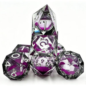 Hand <b>Polished</b> <b>Black</b> Tint Sharpened Purple Fluid Chamber RPG Dice White Numbers Custom Gift Packaging for DND Board Game - Product Image 1
