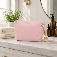 Pochette de maquillage réutilisable en toile de coton écologique, durable et tendance, avec fermeture éclair et poignée en corde, idéale pour les voyages