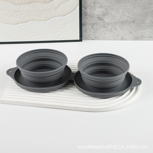 Pet Silicone Double Bowl Foldable Portable Cat Dog Feeding Water Dish Gray Green Rose Red Sky Blue GP-02 - Product Image 2