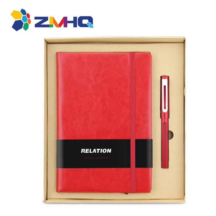 A5 elastic band notebook + pen kraft paper packing gift items with customized promotion logo