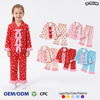Ensemble de pyjama en fibre de bambou pour filles, avec volants et nœuds, manches longues, imprimé, vêtements de nuit pour enfants, tenue décontractée de vacances, fournisseur OEM en gros