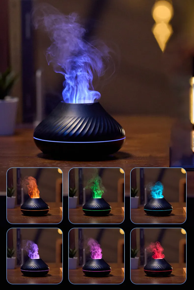 Umidificatore d'aria lampada atomizzatore d'acqua nebbia 130ml simulazione fuoco olio essenziale umidificatore 3D fiamma Aroma diffuso