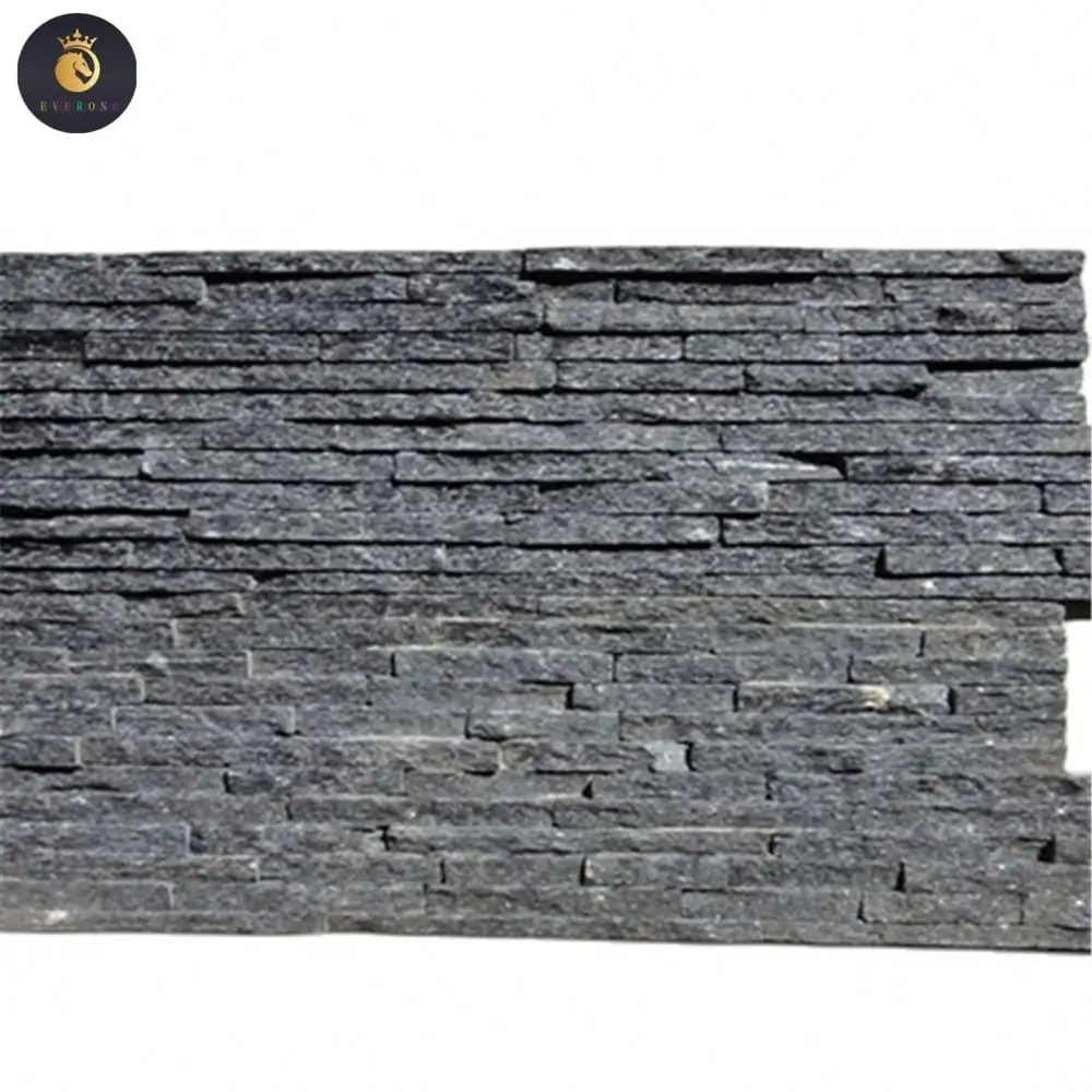 चीन प्राकृतिक काले क्वार्टजाइट टाइल्स दीवार पर चढ़ने वाला पत्थर
