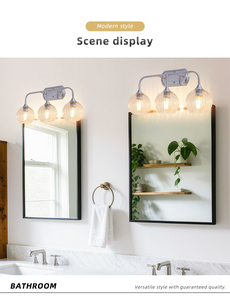 Nickel finish glass wall lamp Three head dimmable wall <b>light</b> E26 base bathroom mirror lamp Modern indoor wall <b>sconce</b> - Product Image 3