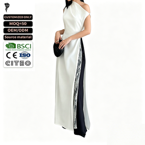 Custom <b>High</b> Quality Summer Ladies' Strapless Sleeveless Contrasti Contrasting Black and White Spliced <b>Split</b> Fitted Maxi <b>Dress</b> - Product Image 3