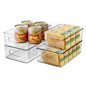 Caixas de armazenamento dobráveis para geladeira e despensa, caixa transparente empilhável sem BPA com 4 pacotes, para armazenamento em freezer de cozinha