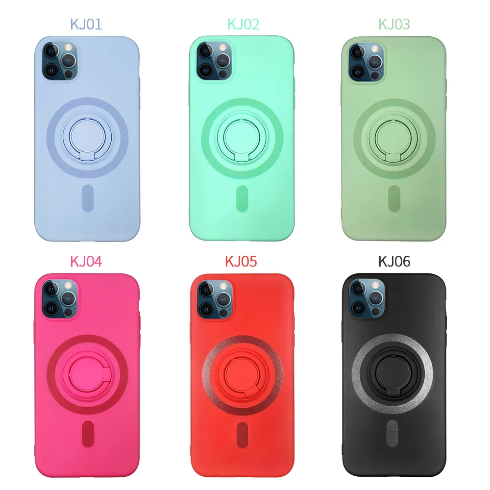 Beautiful Pure Color Ring Buckle Liquid Silicone Phone Case For iPhone