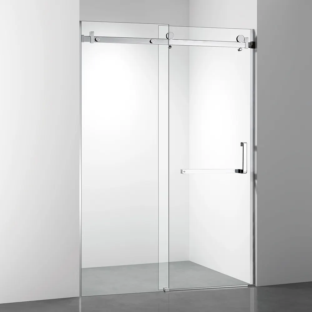 Porta de chuveiro de vidro transparente sem moldura moderna para banheiro, porta deslizante padrão de vidro para chuveiro