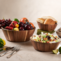 Grand saladier rond 3 jeux de bol de service à salade de fruits et légumes en bois d'acacia