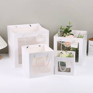 고품질 사각 꽃다발 플라워 종이 쇼핑 기프트 백 생일 케이크 웨딩 포장 투명 창 손잡이 가방 - Product Image 5