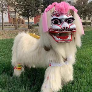 Danza del Leone Tradizionale di Alta Qualità, Leone Bianco Sorridente in Pelo di <span class=keywords><strong>Yak</strong></span>, per Due Persone, Spettacolo di Capodanno per Adulti - Product Image 2