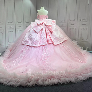 Lsmu185 <b>Sweet</b> Pink Princess Quinceanera Dresses Sweetheart Neck Bow Crystals Beaded Luxury 16Th <b>Birthday</b> Party Prom Ruffles Ball - Product Image 5