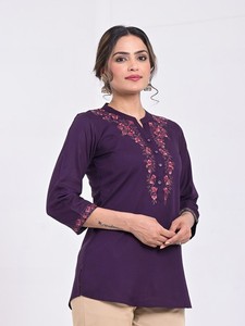 Top de algodón con cuello mandarín para mujer - Product Image 2