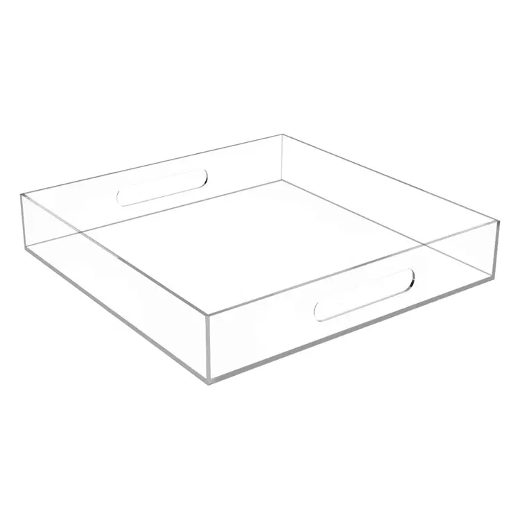 Устойчивый к протечкам квадратный прозрачный акриловый поднос акриловый сервировочный поднос с ручками для кухни ванной комнаты офиса