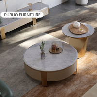 Mobilier de salon PURUO Table basse unique en forme d'acier inoxydable avec dessus en marbre artificiel de style européen