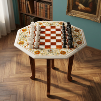 Échiquier en marbre blanc poli de 12 pouces avec incrustation fine en cornaline, motif de boîtes octogonales, artisanat haut de gamme, imitation antique, artisanat