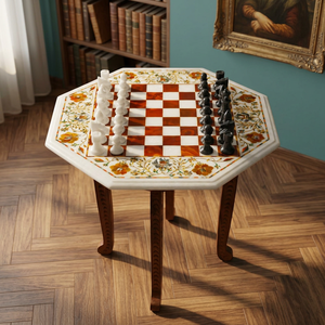 White Marble 12" Polished <b>Chess</b> Board Cornelian Fine Inlay Octagonal Boxes Pattern Premium Crafts Antique Imitation HANDICRAFTS - Product Image 1