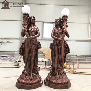 Lámparas de escultura de jardín de tamaño grande antiguo, lámpara de bronce, estatua de mujer, luz en venta