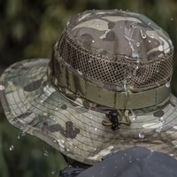 Topi Safari Lebar Pelindung UV Matahari Musim Panas, Topi Boonie, Topi Jala Kamuflase untuk Memancing, untuk Pria