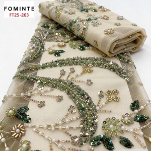 Lüks Ağır Boncuklu Dantel Kumaş Parlak İnciler Pullu İşlemeli Tül Düğün Gelinlik Fransız Stili - Product Image 1