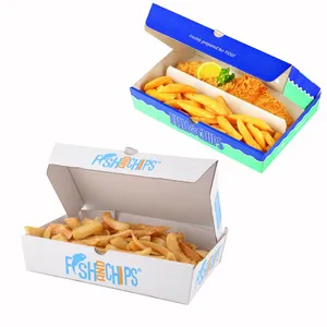 Benutzer definiertes Logo gedruckt Kraft karton Fast Food zum Mitnehmen Fisch chips Burger Fried Chicken Take Out Box