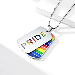 Wholesale Custom Metal Lesbian Flag Pendant Colorful Enamel Lgbtq Lgbt Gay Pride Rainbow Dog Tag Necklace With Logo For Peolple