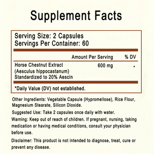Cápsulas de Extracto de Castaño de Indias de Marca Privada OEM, 600 mg por Porción, 120 Cápsulas, Suplemento Dietético Herbal Sin Gluten y Sin GMO - Product Image 2