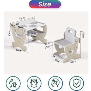 Mesa multifuncional para niños y <span class=keywords><strong>2</strong></span> sillas Set Graffiti Building Blocks Mesa de doble cara Mesa de juego para niños pequeños con cajones - Product Image 2