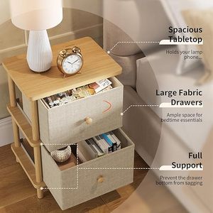 Modern 2-Drawer Nightstand with Fabric Drawers, Minimalist Wood <strong>Bedside</strong> <strong>Table</strong>, <strong>Scandinavian</strong> Side End <strong>Table</strong> for Bedroom Furniture - Product Image 5