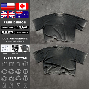 Custom Oversized <b>TShirt</b> High Quality Cotton Heavyweight Streetwear Acid Wash Tee Short Sleeves Baggy Cropped Boxy T Shirt Men - Product Image 2