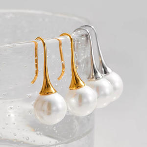 Boucles d'oreilles pendantes en acier inoxydable plaqué or 18 carats pour femmes, mode minimaliste, luxe, mariage, imperméables, avec crochet en perle - Product Image 4