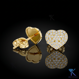 Boucles d'oreilles clous en diamant de laboratoire en forme de cœur, pavé en grappe, or massif 14K/18K, bijoux pour femme pour mariage, mariée, anniversaire - Product Image 1