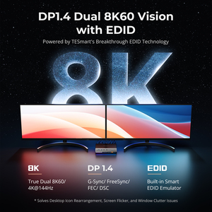 TESmart DP 1.4 <strong>Dual</strong> 8K 60Hz Displayport <strong>KVM</strong> <strong>Switch</strong> Gaming Dock for 2 PCs 2 Monitors W/ EDID G-Sync FreeSync <strong>KVM</strong> Switcher - Product Image 3